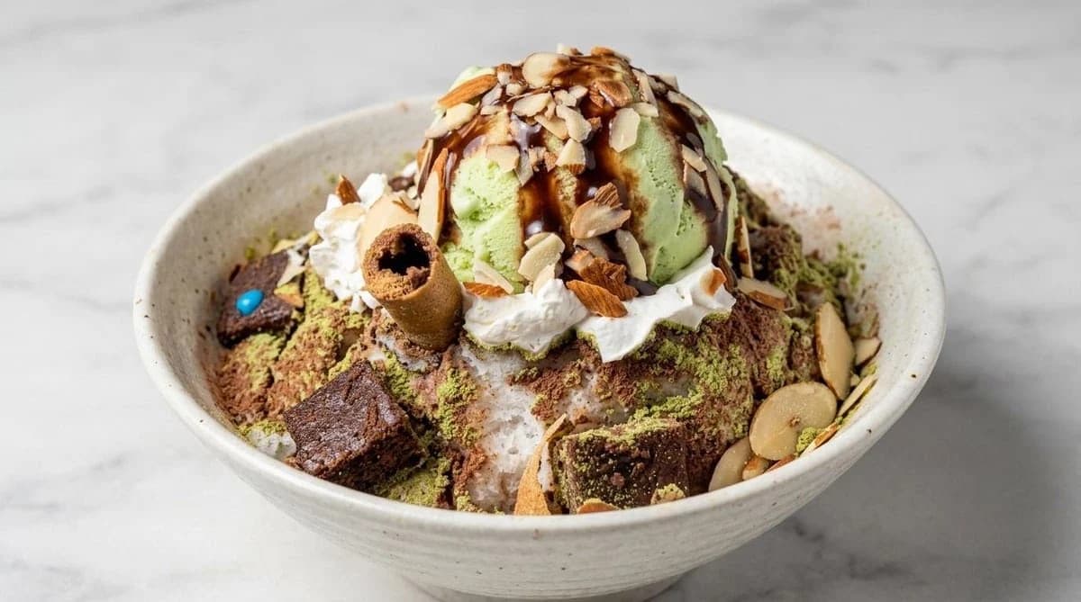 Matcha bingsu bowl at Snowy Village